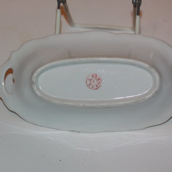 Vintage Opalescent Germany Celery dish Condiment Tray Lusterware Roses - Picture 3 of 6